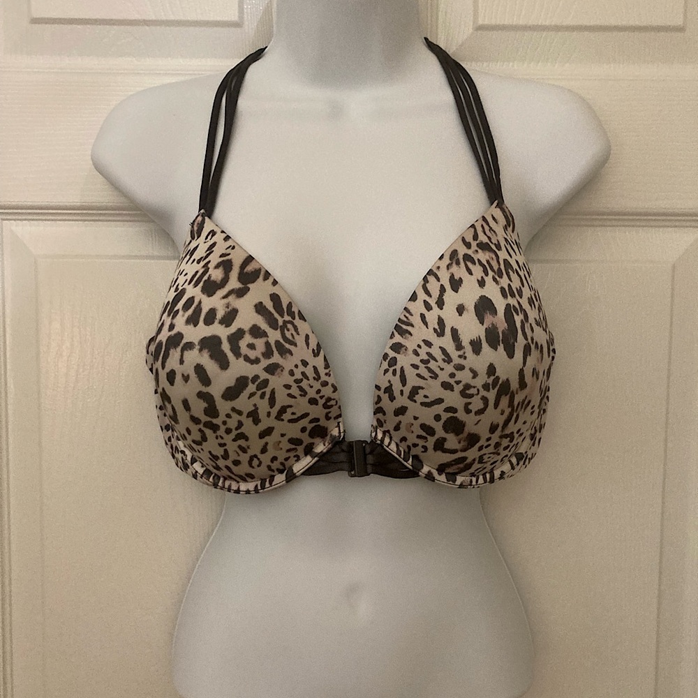 Victoria Secret Very Sexy Push Up 38 D Bra Leopard Print Charcoal Grey Like New.